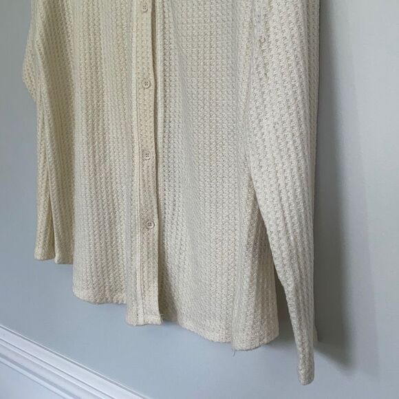 Soft Surroundings Ivory Cream Waffle Knit Long Sleeve Button Shirt Cardigan PL N - Picture 5 of 11